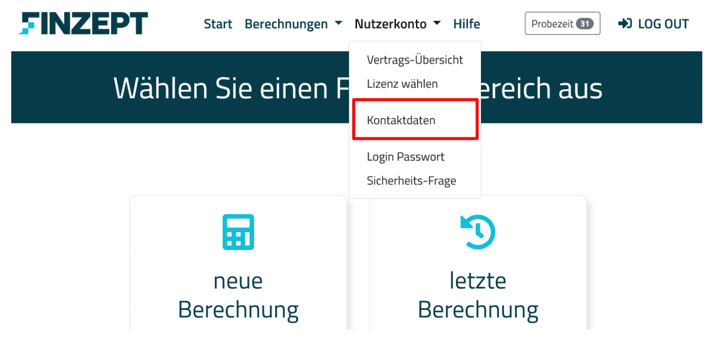 Bild Menü Nutzerkonto